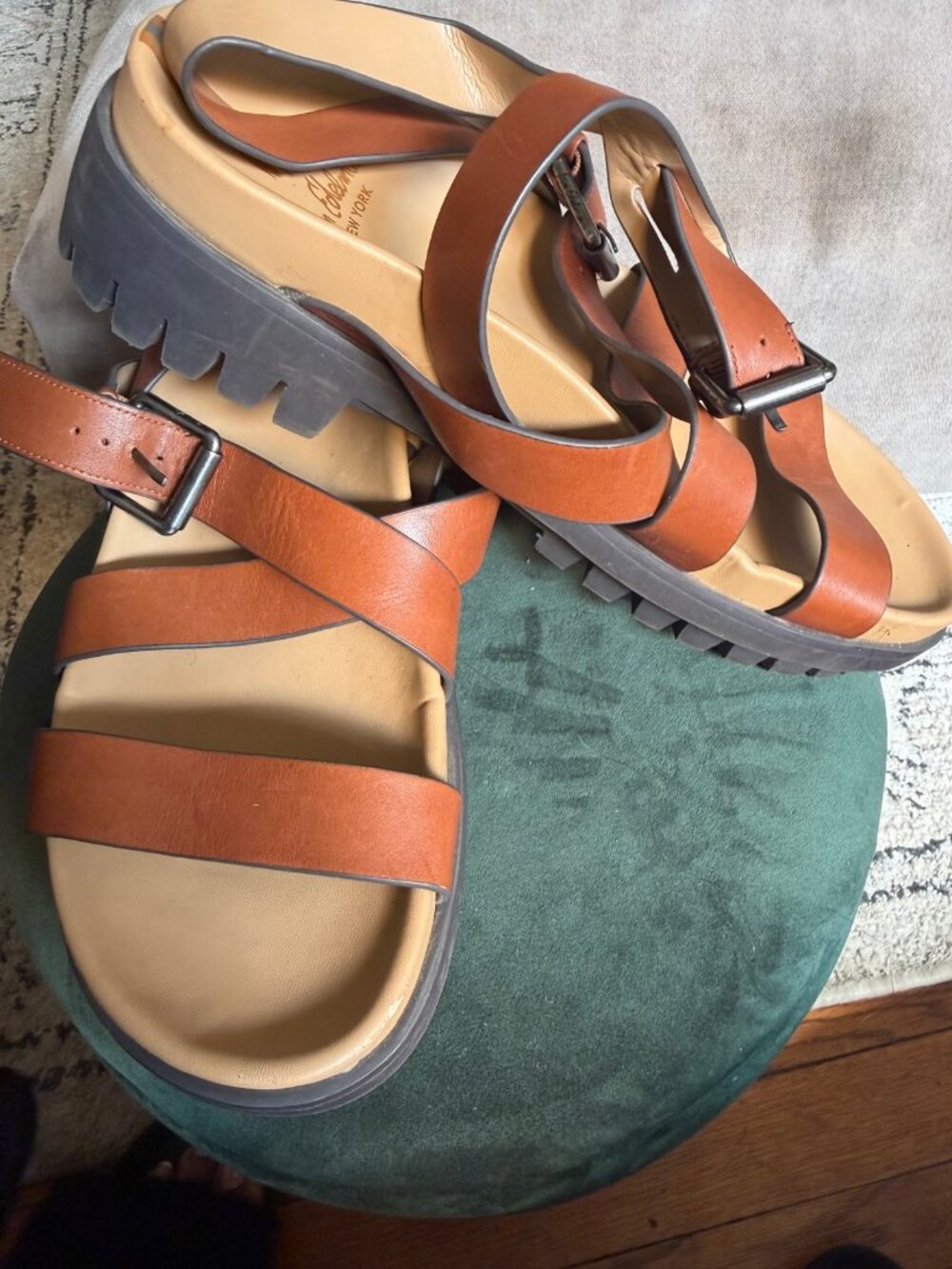 Sam Edelman Cognac Leather Gladiator Platform Sandals | Lug Sole Sz 9.5